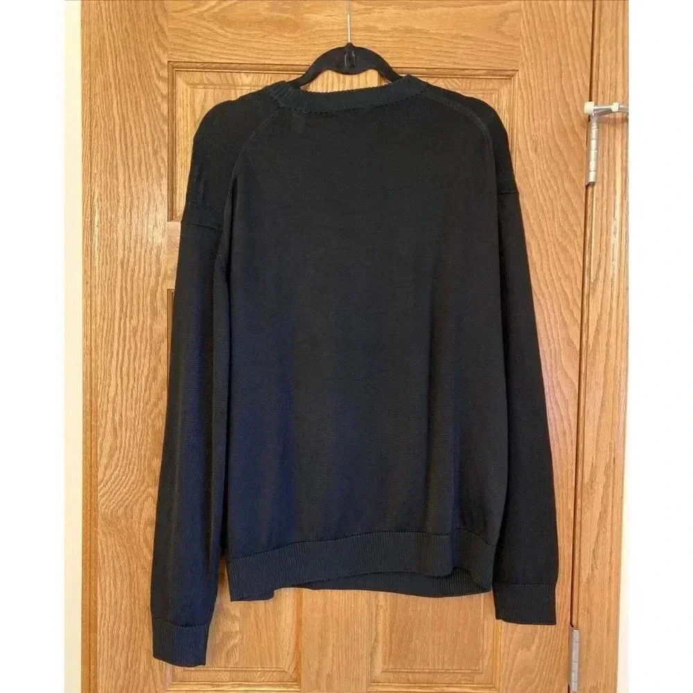 TULLIANO Mens Sweater L Large Black Cotton Rayon Blend Lightweight